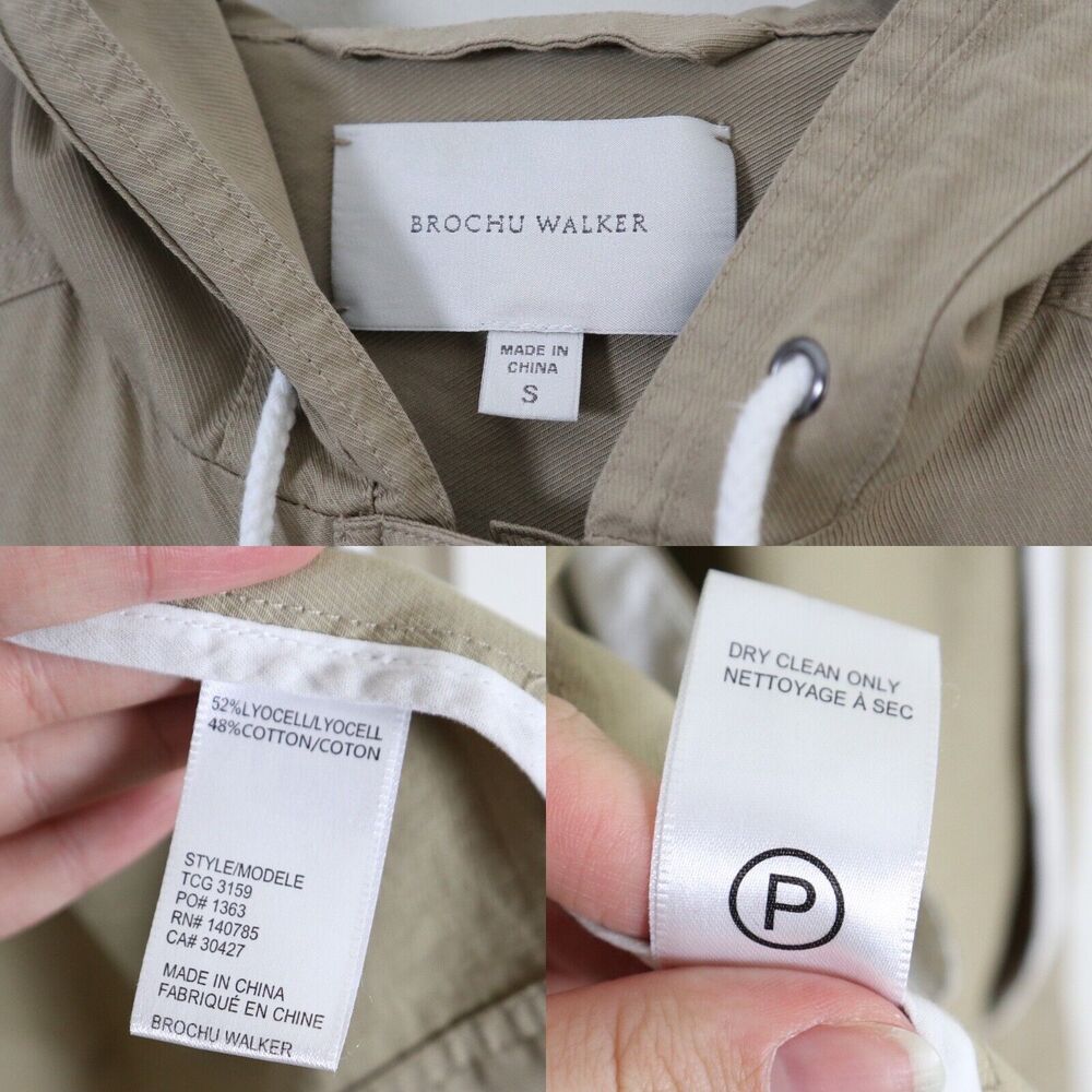 Brochu Walker Size S Prato Drawcord Anorak Coat Khaki Brown Hooded Zip - Picture 3 of 13